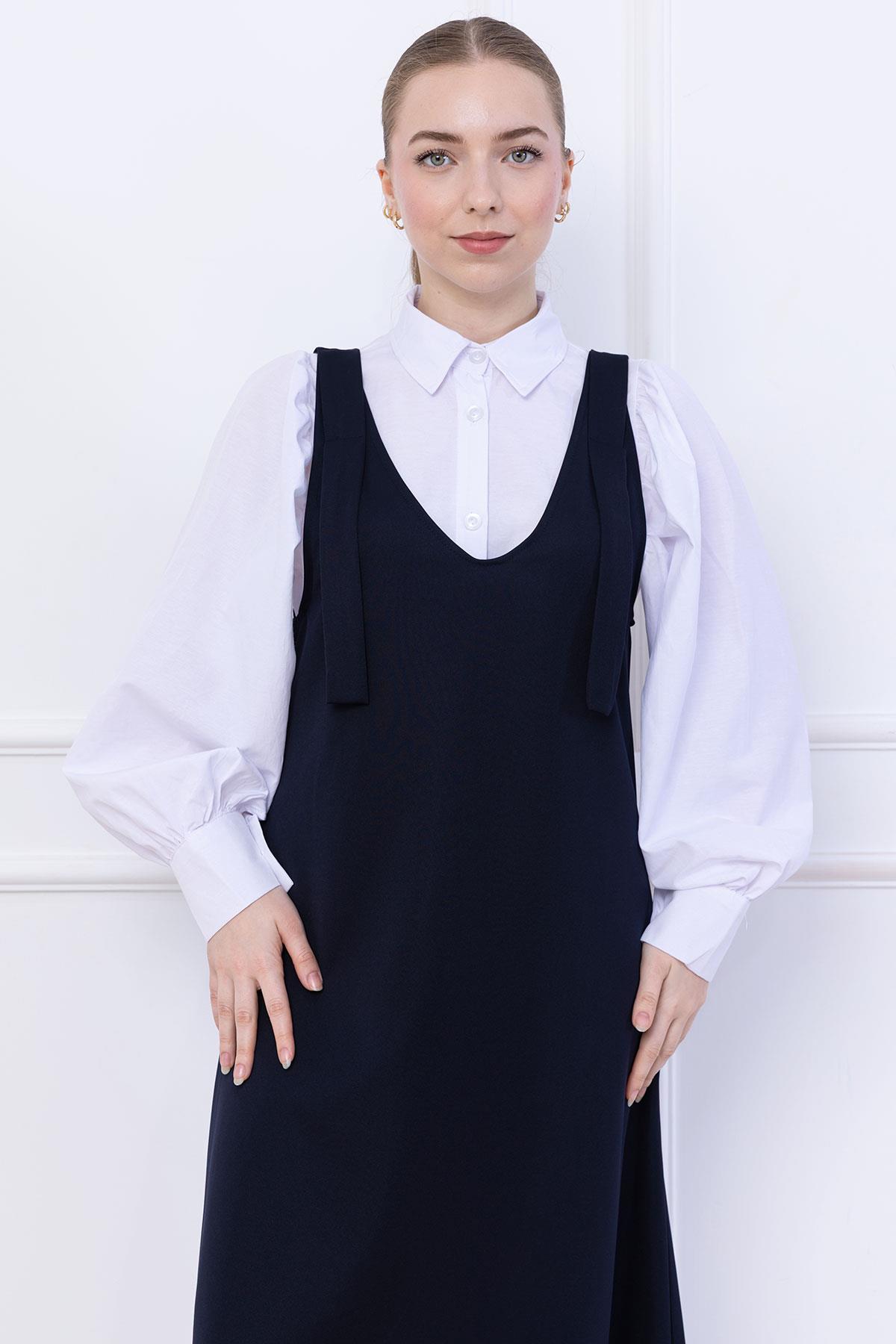 Omuzları Bağlamalı Örme Jile Elbise Lacivert SS2389