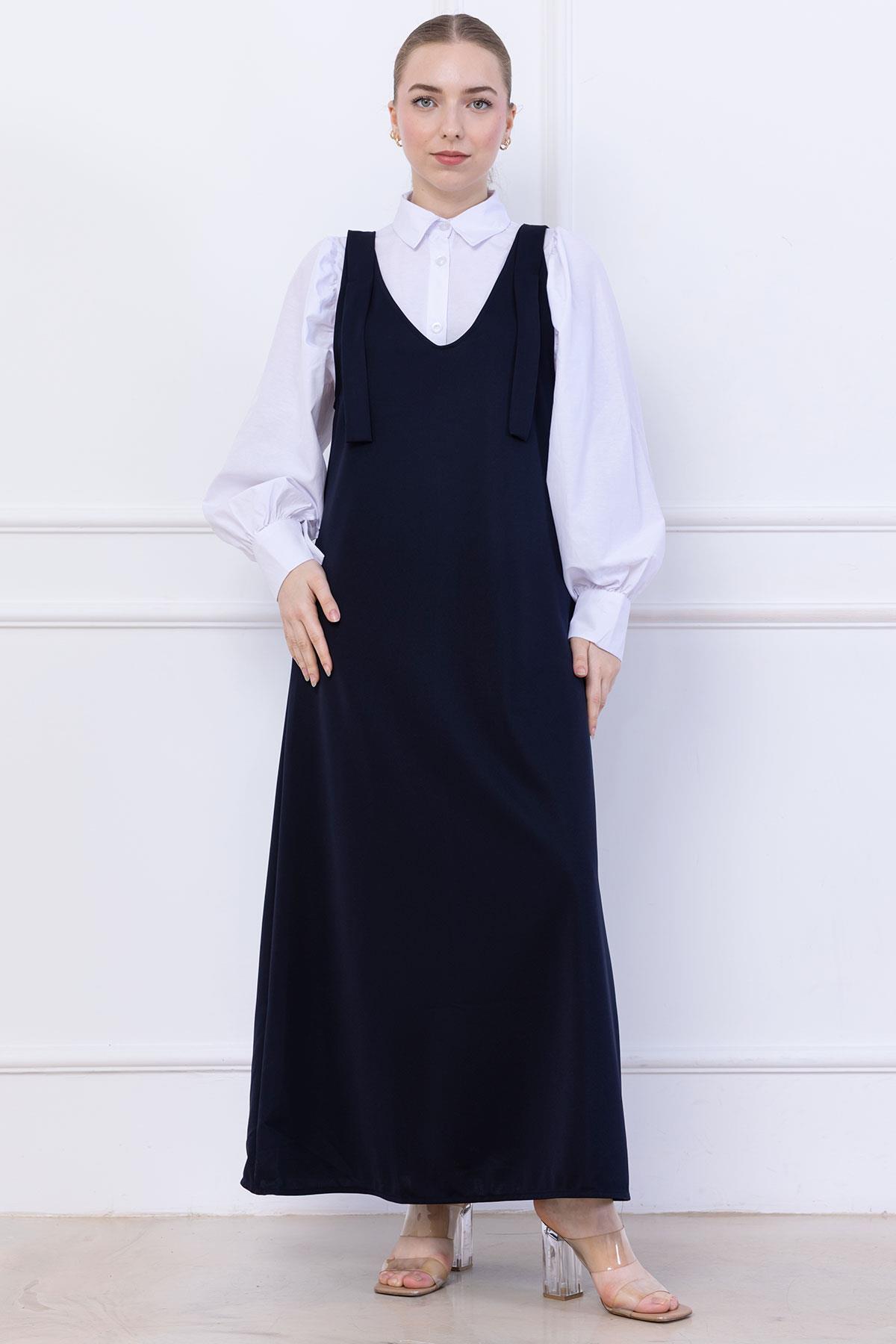 Omuzları Bağlamalı Örme Jile Elbise Lacivert SS2389
