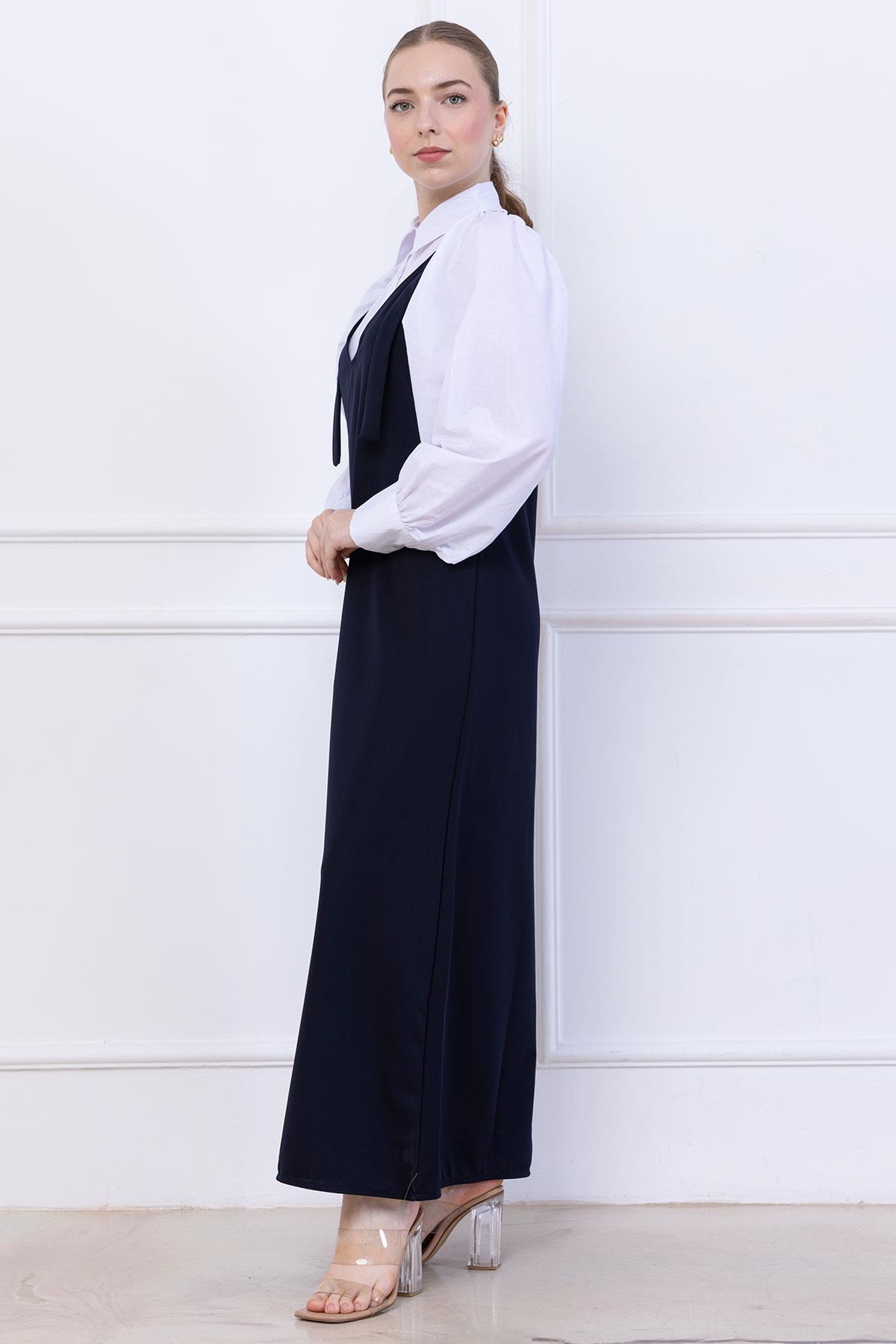 Omuzları Bağlamalı Örme Jile Elbise Lacivert SS2389