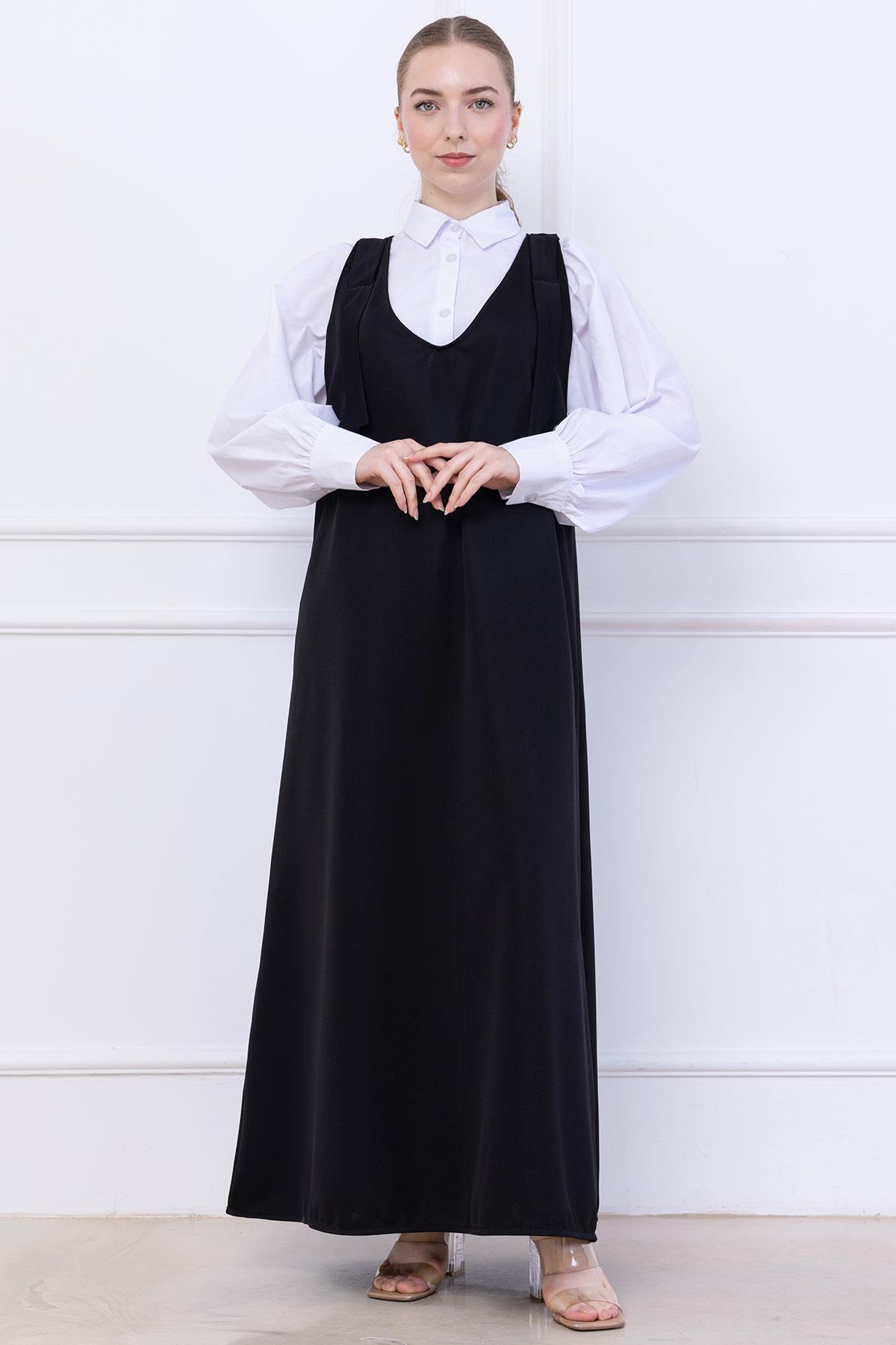 Omuzları Bağlamalı Örme Jile Elbise Siyah SS2389