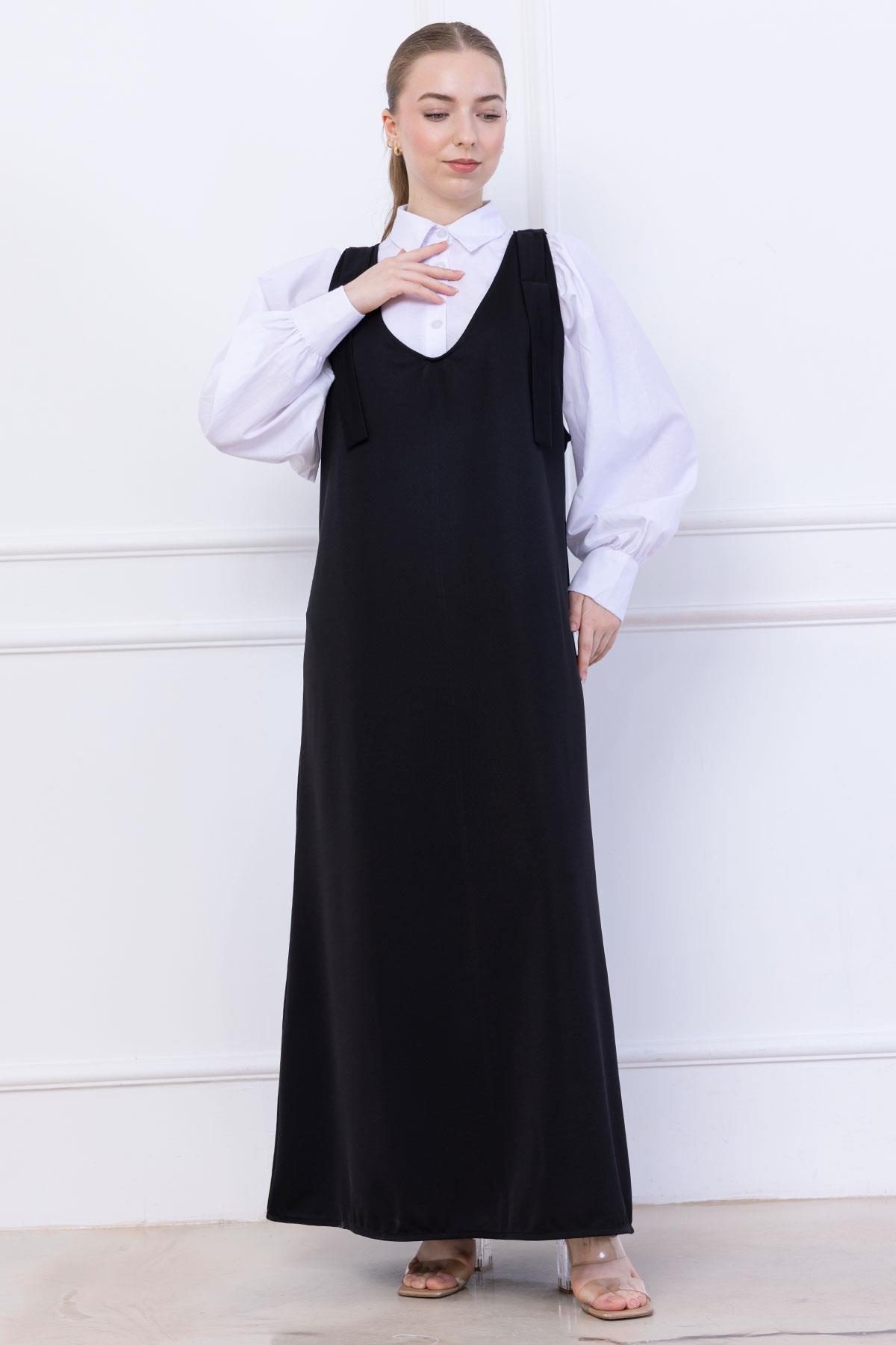 Omuzları Bağlamalı Örme Jile Elbise Siyah SS2389