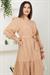 Önü Fırfırlı Kolu Bağlamalı Elbise Camel SS2078