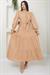 Önü Fırfırlı Kolu Bağlamalı Elbise Camel SS2078