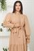 Önü Fırfırlı Kolu Bağlamalı Elbise Camel SS2078