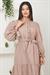 Önü Fırfırlı Kolu Bağlamalı Elbise Vizon SS2078