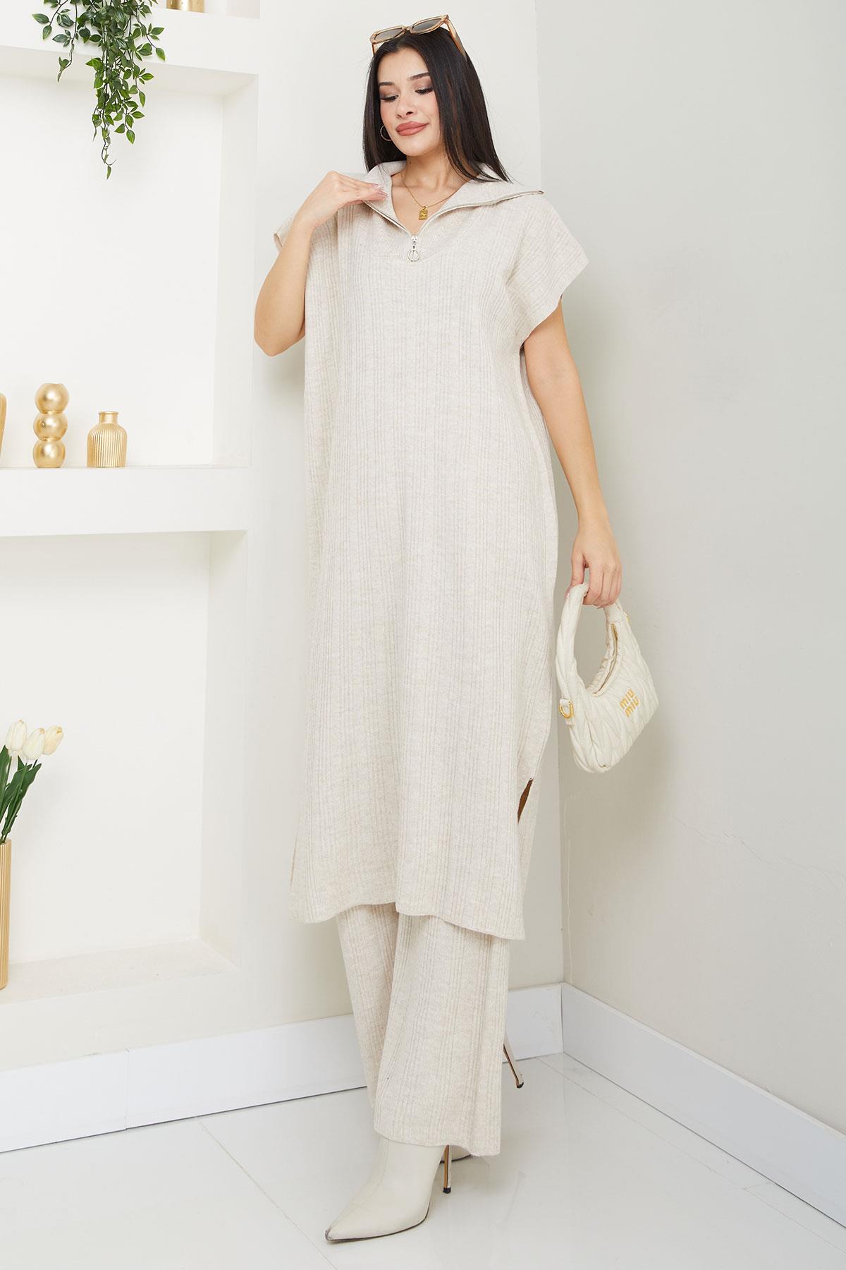 Pantolonlu Triko Takım Krem SS2585