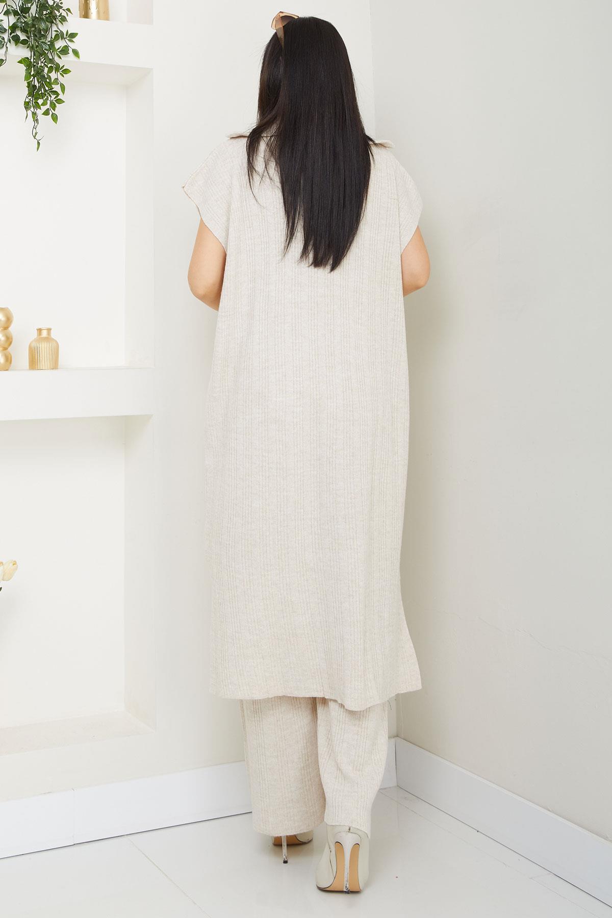 Pantolonlu Triko Takım Krem SS2585