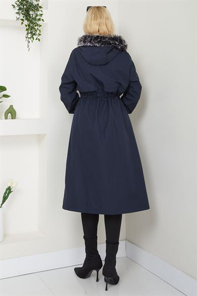 Allerli İçi Kürklü Mont Lacivert SS2330