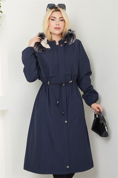 Allerli İçi Kürklü Mont Lacivert SS2330