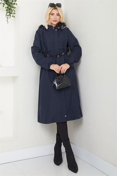 Allerli İçi Kürklü Mont Lacivert SS2330