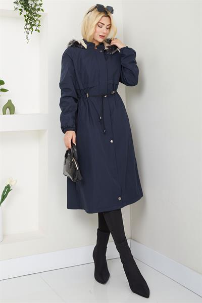 Allerli İçi Kürklü Mont Lacivert SS2330