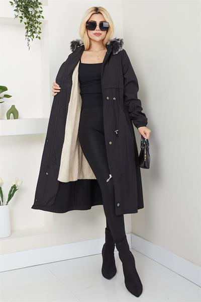 Allerli İçi Kürklü  Mont Siyah SS2330