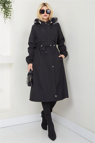 Allerli İçi Kürklü  Mont Siyah SS2330
