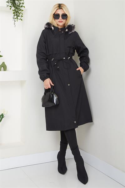 Allerli İçi Kürklü  Mont Siyah SS2330