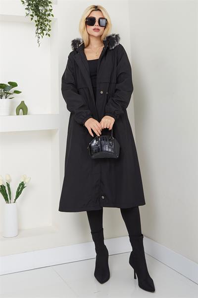Allerli İçi Kürklü  Mont Siyah SS2330