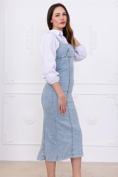 Askılı Kot Elbise Açık Mavi SS2696