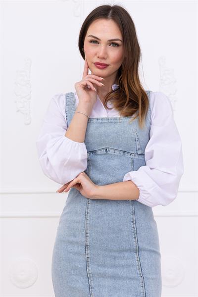 Askılı Kot Elbise Açık Mavi SS2696
