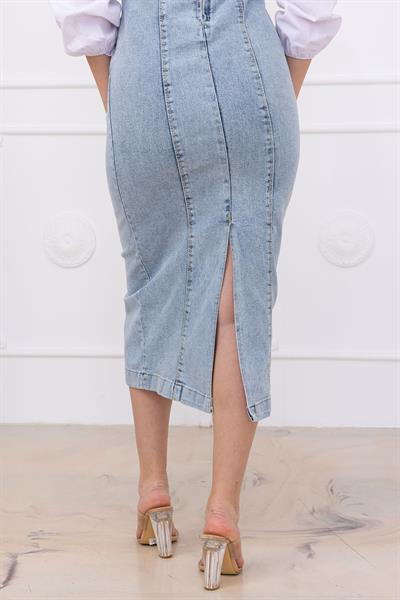 Askılı Kot Elbise Açık Mavi SS2696