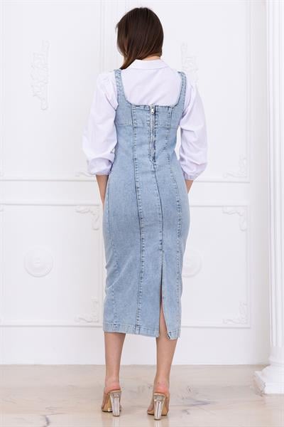 Askılı Kot Elbise Açık Mavi SS2696