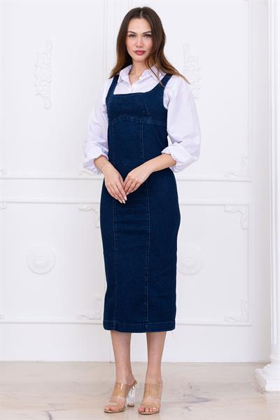 Askılı Kot Elbise Koyu Mavi SS2696
