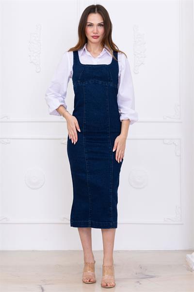 Askılı Kot Elbise Koyu Mavi SS2696