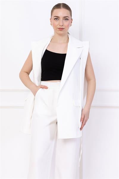 Bağlamalı Yelekli Takım Beyaz SS2750