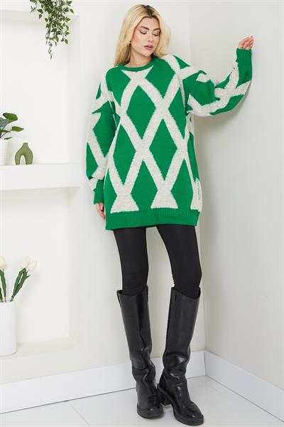 Baklava Desenli Triko Kazak SS2614 Yeşil