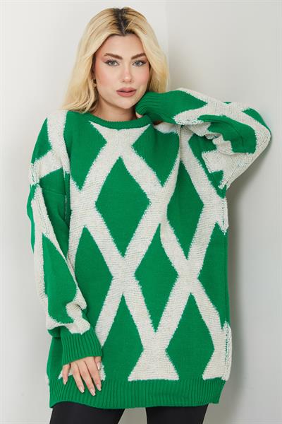 Baklava Desenli Triko Kazak SS2614 Yeşil