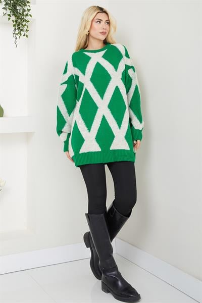 Baklava Desenli Triko Kazak SS2614 Yeşil