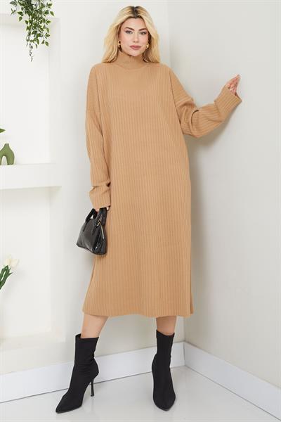 Balıkçı Yaka Triko Elbise SS2619 Camel