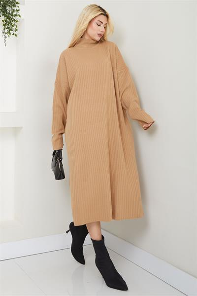 Balıkçı Yaka Triko Elbise SS2619 Camel
