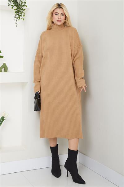 Balıkçı Yaka Triko Elbise SS2619 Camel