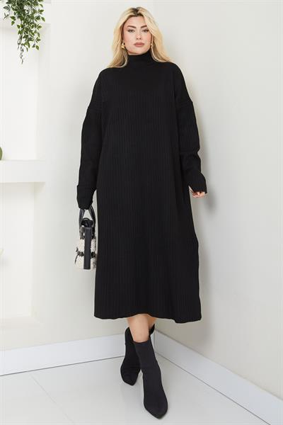Balıkçı Yaka Triko Elbise SS2619 Siyah