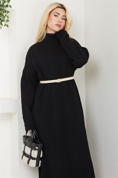 Balıkçı Yaka Triko Elbise SS2619 Siyah
