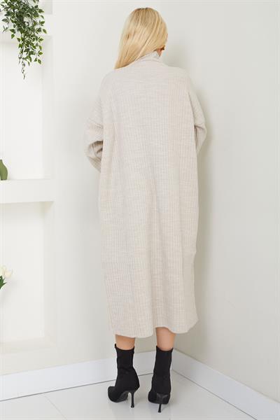 Balıkçı Yaka Triko Elbise SS2619 Taş Rengi