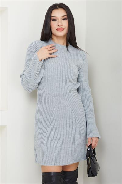 Bisiklet Yaka Mini Triko Elbise Gri SS2633