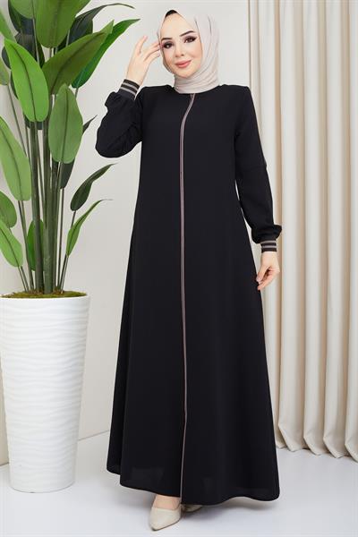 Biye Detaylı Siyah Ferace SS02045