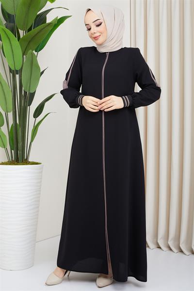 Biye Detaylı Siyah Ferace SS02045
