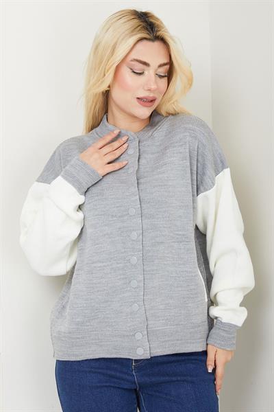 Bomber Yaka Çıtçıtlı Triko Hırka SS2615 Gri