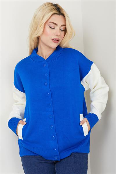 Bomber Yaka Çıtçıtlı Triko Hırka SS2615 Lacivert