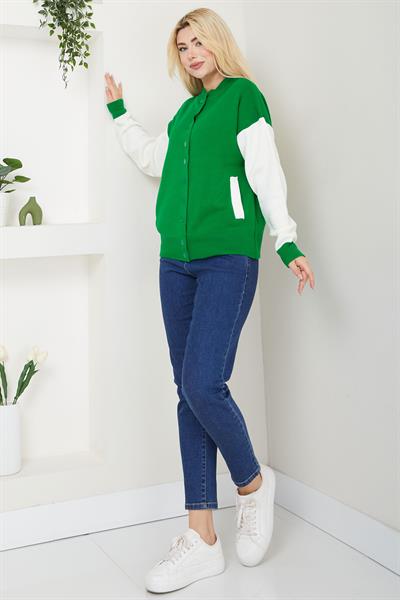 Bomber Yaka Çıtçıtlı Triko Hırka SS2615 Yeşil