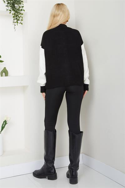 Bomber Yaka Çıtçıtlı Triko Hırka SS2615 Siyah