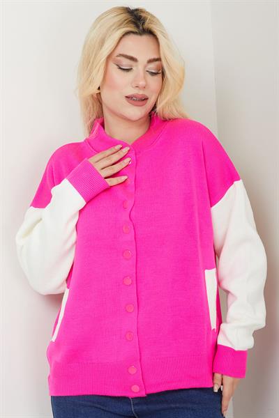 Bomber Yaka Çıtçıtlı Triko Hırka SS2615 Pembe