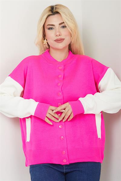 Bomber Yaka Çıtçıtlı Triko Hırka SS2615 Pembe