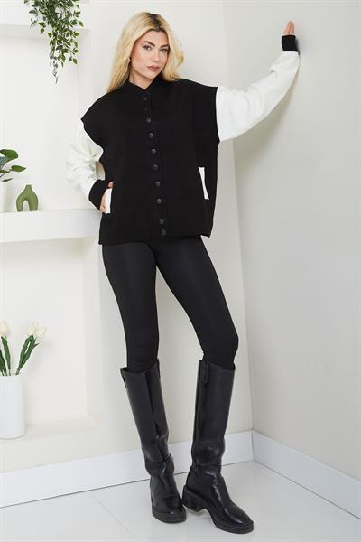 Bomber Yaka Çıtçıtlı Triko Hırka SS2615 Siyah