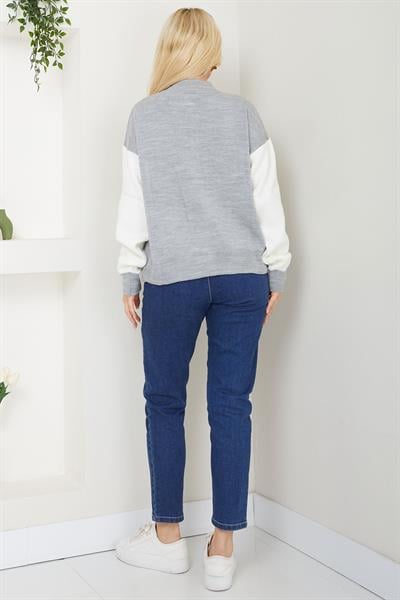 Bomber Yaka Çıtçıtlı Triko Hırka SS2615 Gri