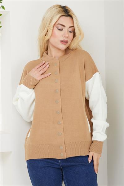 Bomber Yaka Çıtçıtlı Triko Hırka SS2615 Kahverengi
