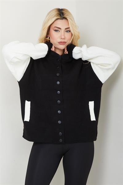 Bomber Yaka Çıtçıtlı Triko Hırka SS2615 Siyah