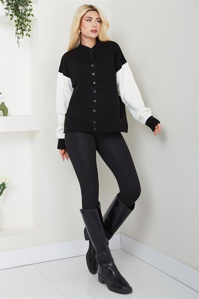 Bomber Yaka Çıtçıtlı Triko Hırka SS2615 Siyah