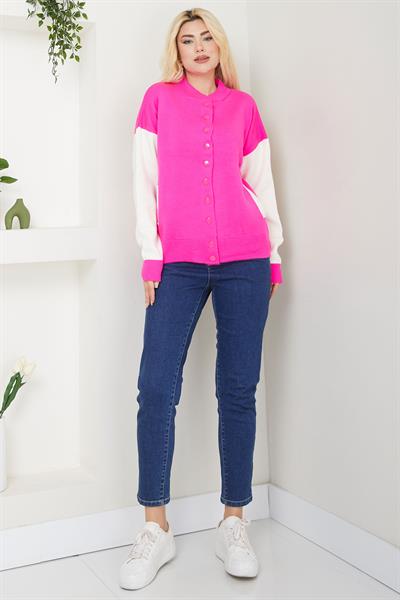 Bomber Yaka Çıtçıtlı Triko Hırka SS2615 Pembe